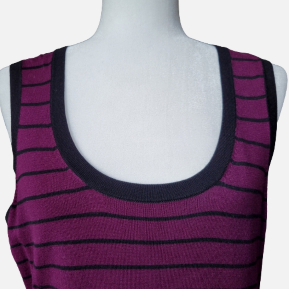 Reitmans Knit Pullover Vest Purple Black Stripes & Trim Fit Sizes L, M, S